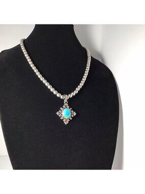 Sterling Silver Turquoise Pendant With Gemstones Enhancer Bail 12.6 Grams 2”